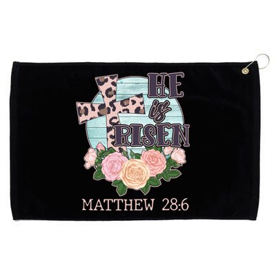 Vintage He is Risen Matthew 28:6 Floral Leopard Print Grommeted Golf Towel