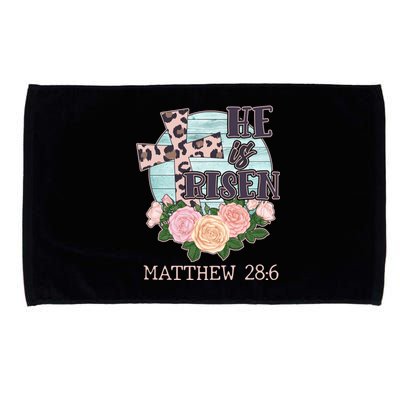 Vintage He is Risen Matthew 28:6 Floral Leopard Print Microfiber Hand Towel