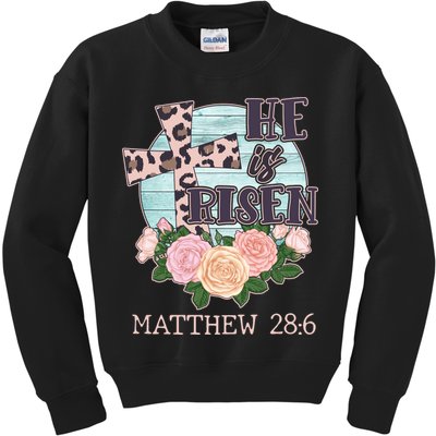 Vintage He is Risen Matthew 28:6 Floral Leopard Print Kids Sweatshirt