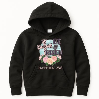 Vintage He is Risen Matthew 28:6 Floral Leopard Print Kids Hoodie