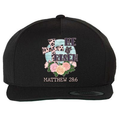 Vintage He is Risen Matthew 28:6 Floral Leopard Print Wool Snapback Cap