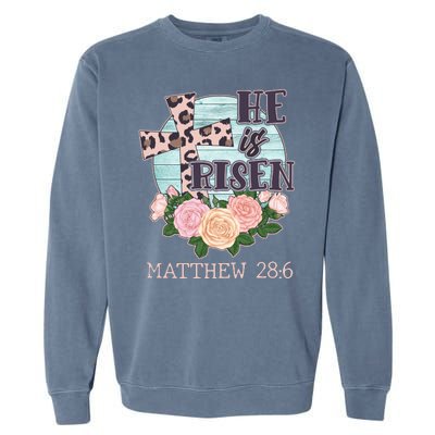 Vintage He is Risen Matthew 28:6 Floral Leopard Print Garment-Dyed Sweatshirt