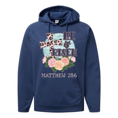 Vintage He is Risen Matthew 28:6 Floral Leopard Print Performance Fleece Hoodie