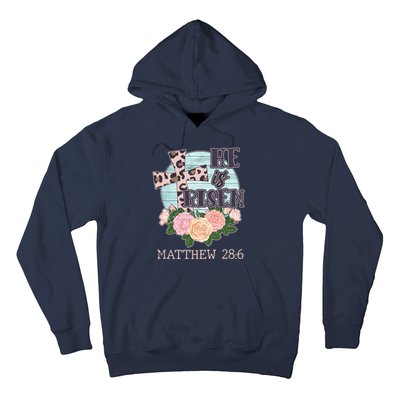 Vintage He is Risen Matthew 28:6 Floral Leopard Print Hoodie