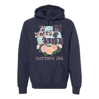 Vintage He is Risen Matthew 28:6 Floral Leopard Print Premium Hoodie