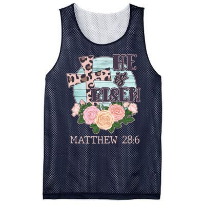 Vintage He is Risen Matthew 28:6 Floral Leopard Print Mesh Reversible Basketball Jersey Tank