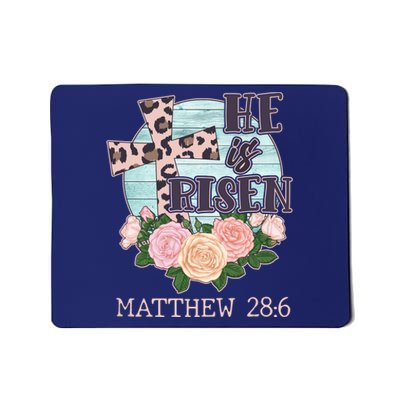 Vintage He is Risen Matthew 28:6 Floral Leopard Print Mousepad