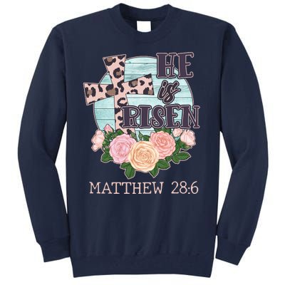 Vintage He is Risen Matthew 28:6 Floral Leopard Print Tall Sweatshirt