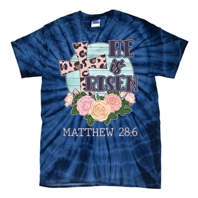 Vintage He is Risen Matthew 28:6 Floral Leopard Print Tie-Dye T-Shirt