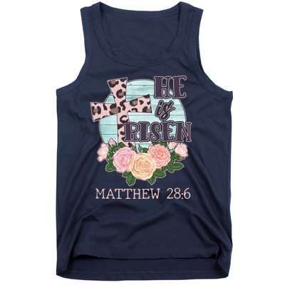 Vintage He is Risen Matthew 28:6 Floral Leopard Print Tank Top