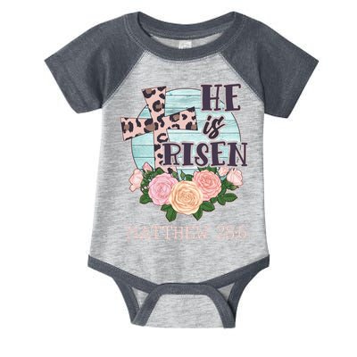 Vintage He is Risen Matthew 28:6 Floral Leopard Print Infant Baby Jersey Bodysuit