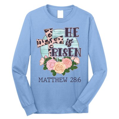 Vintage He is Risen Matthew 28:6 Floral Leopard Print Long Sleeve Shirt