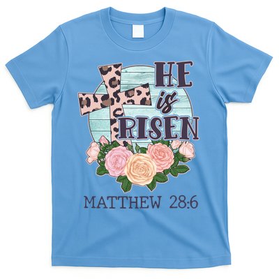 Vintage He is Risen Matthew 28:6 Floral Leopard Print T-Shirt