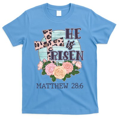 Vintage He is Risen Matthew 28:6 Floral Leopard Print T-Shirt