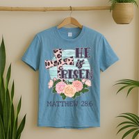Vintage He is Risen Matthew 28:6 Floral Leopard Print T-Shirt