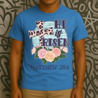 Vintage He is Risen Matthew 28:6 Floral Leopard Print T-Shirt
