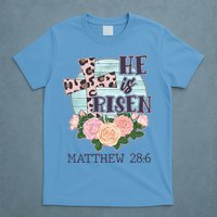 Vintage He is Risen Matthew 28:6 Floral Leopard Print T-Shirt