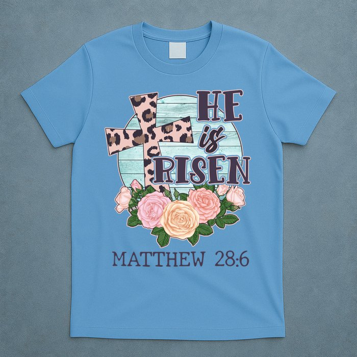 Vintage He is Risen Matthew 28:6 Floral Leopard Print T-Shirt