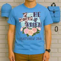 Vintage He is Risen Matthew 28:6 Floral Leopard Print T-Shirt