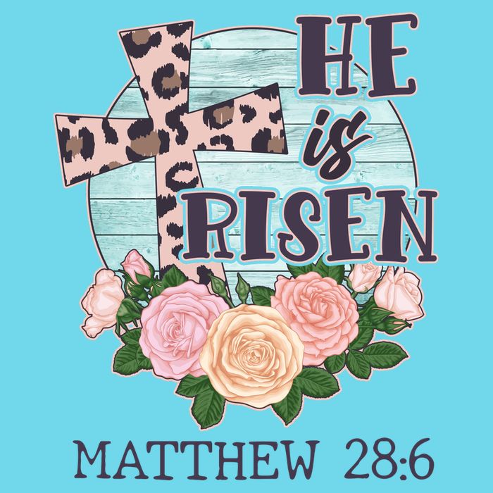 Vintage He is Risen Matthew 28:6 Floral Leopard Print Button