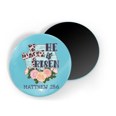 Vintage He is Risen Matthew 28:6 Floral Leopard Print Magnet