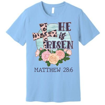 Vintage He is Risen Matthew 28:6 Floral Leopard Print Premium T-Shirt