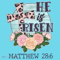 Vintage He is Risen Matthew 28:6 Floral Leopard Print Womens T-Shirt