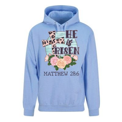 Vintage He is Risen Matthew 28:6 Floral Leopard Print Unisex Surf Hoodie