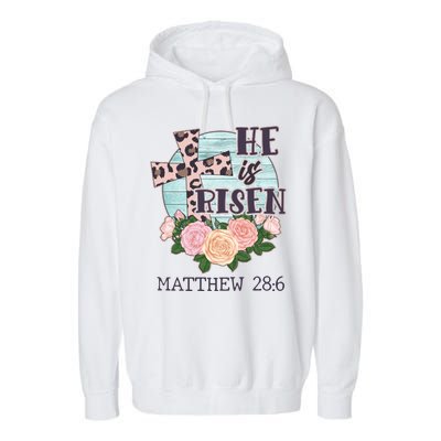 Vintage He is Risen Matthew 28:6 Floral Leopard Print Garment-Dyed Fleece Hoodie