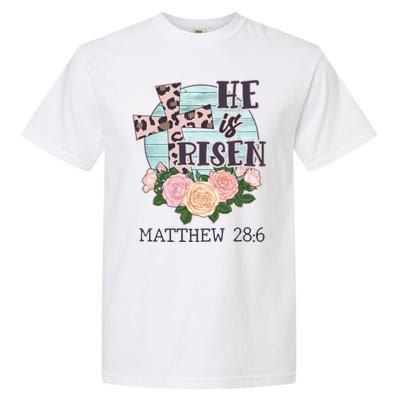 Vintage He is Risen Matthew 28:6 Floral Leopard Print Garment-Dyed Heavyweight T-Shirt