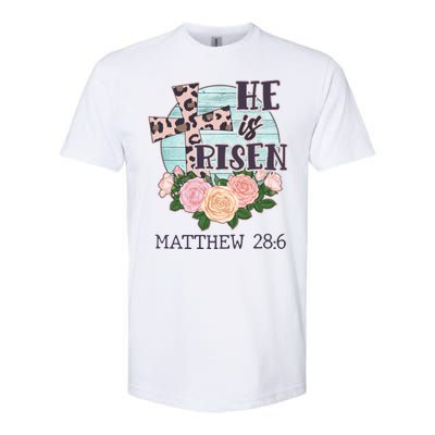 Vintage He is Risen Matthew 28:6 Floral Leopard Print Softstyle CVC T-Shirt