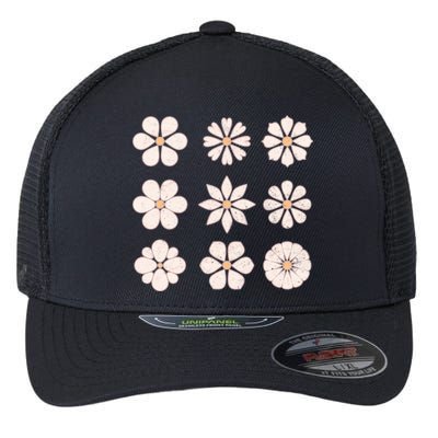 Vintage Hippie Flower Pattern Flexfit Unipanel Trucker Cap