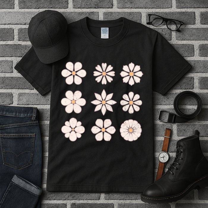 Vintage Hippie Flower Pattern Tall T-Shirt