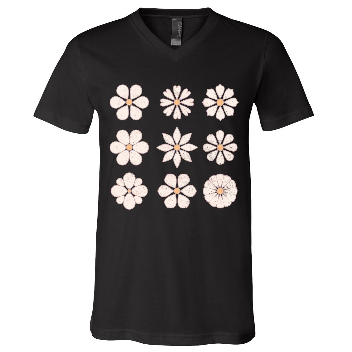 Vintage Hippie Flower Pattern V-Neck T-Shirt