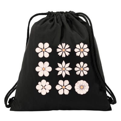 Vintage Hippie Flower Pattern Drawstring Bag