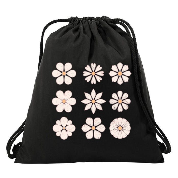 Vintage Hippie Flower Pattern Drawstring Bag