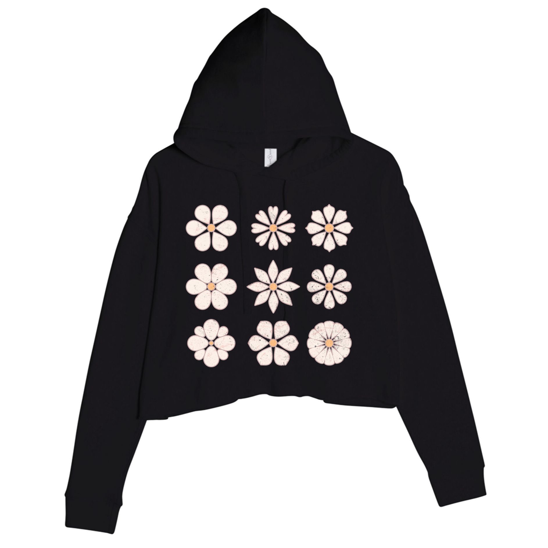 Vintage Hippie Flower Pattern Crop Fleece Hoodie