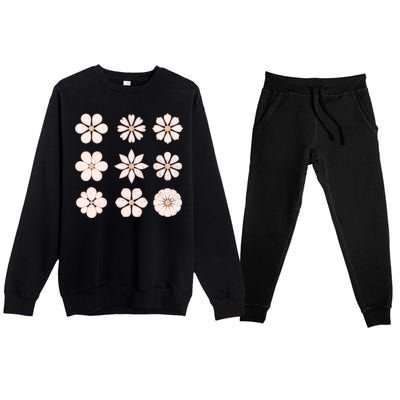 Vintage Hippie Flower Pattern Premium Crewneck Sweatsuit Set