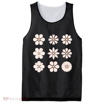 Vintage Hippie Flower Pattern Mesh Reversible Basketball Jersey Tank