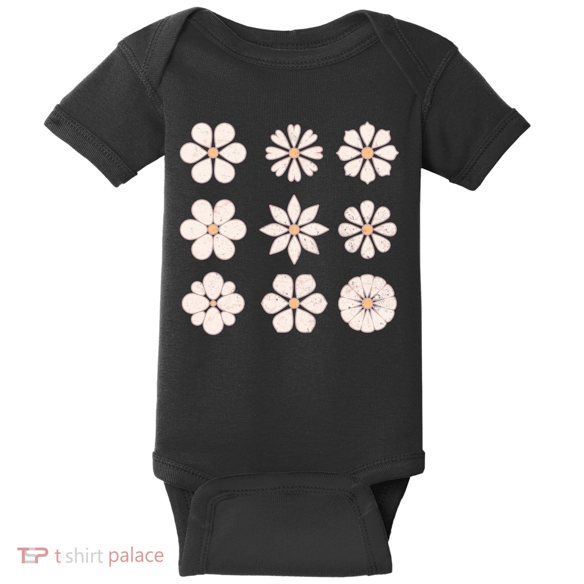 Vintage Hippie Flower Pattern Baby Bodysuit