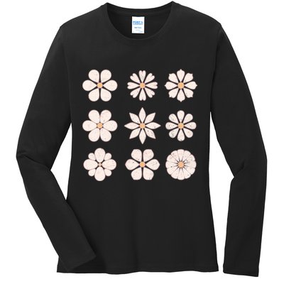 Vintage Hippie Flower Pattern Ladies Long Sleeve Shirt