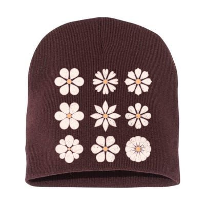 Vintage Hippie Flower Pattern Short Acrylic Beanie