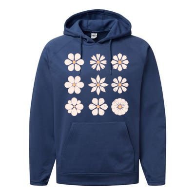 Vintage Hippie Flower Pattern Performance Fleece Hoodie