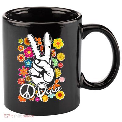 Vintage Hippie Peace Symbols 11oz C Handle Ceramic Mug