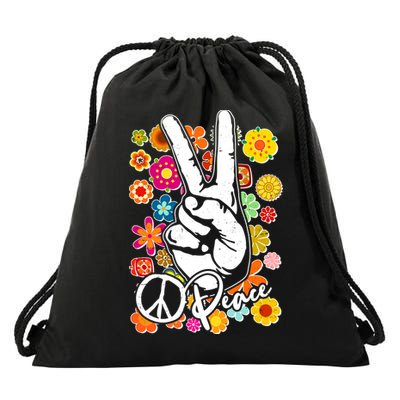 Vintage Hippie Peace Symbols Drawstring Bag