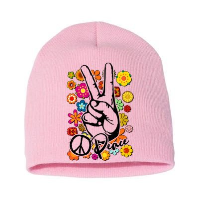 Vintage Hippie Peace Symbols Short Acrylic Beanie