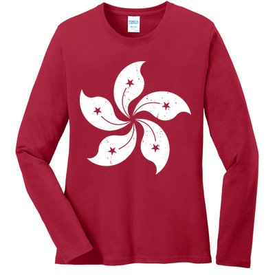 Vintage Hong Kong Flag Ladies Long Sleeve Shirt