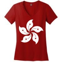 Vintage Hong Kong Flag Women's V-Neck T-Shirt