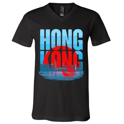 Vintage Hong Kong Skyline V-Neck T-Shirt