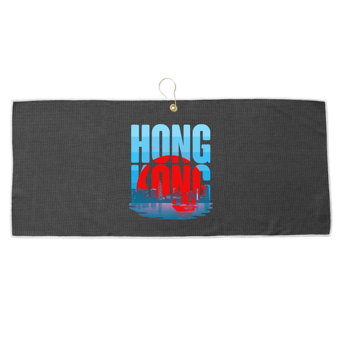 Vintage Hong Kong Skyline Large Microfiber Waffle Golf Towel